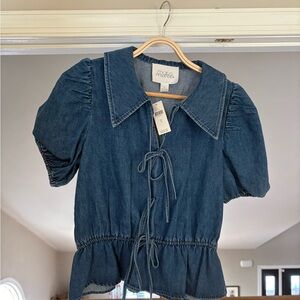 Mare Mare Anthro Blue Denim Puff Sleeve Top